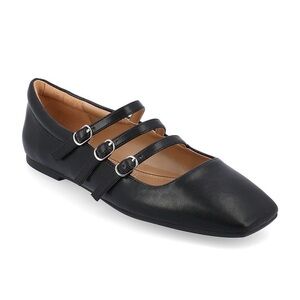 Journee Collection Darlin Black Triple Strap Square Toe Flats